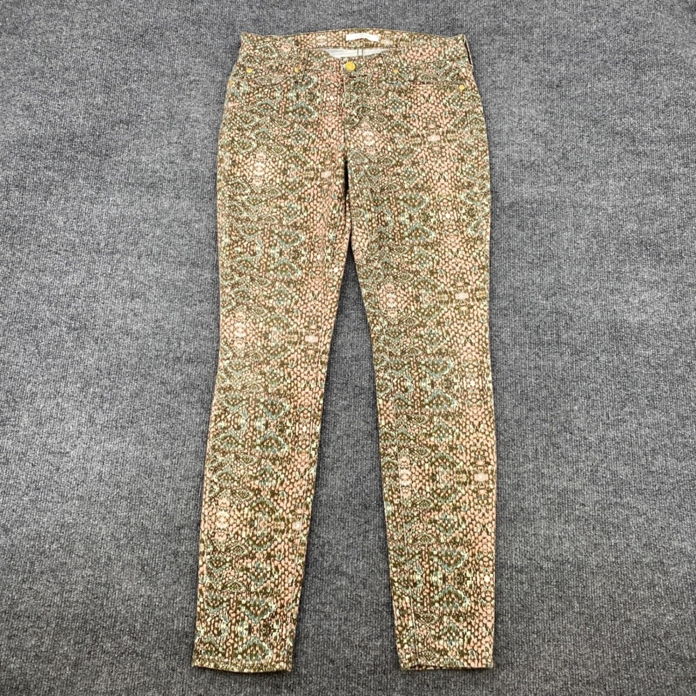 7 For All Mankind Skinny Jeans Womens 28 Pink Green Snakeskin Print Boho Indie
